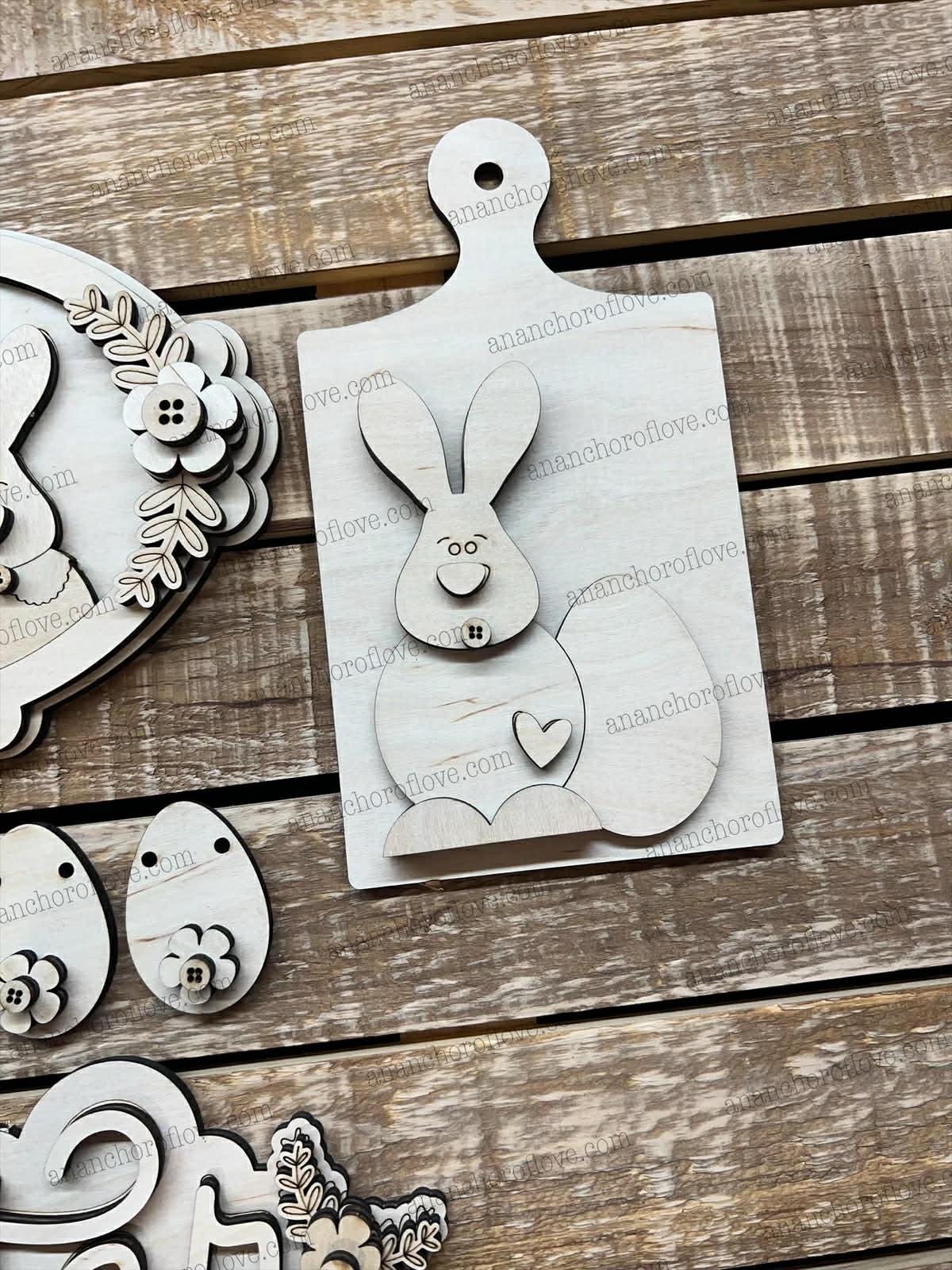DIY Unpainted-Prim Easter Bunny Tiered Tray Set | Rustic  Easter Decor | Home Sign mantel decor
