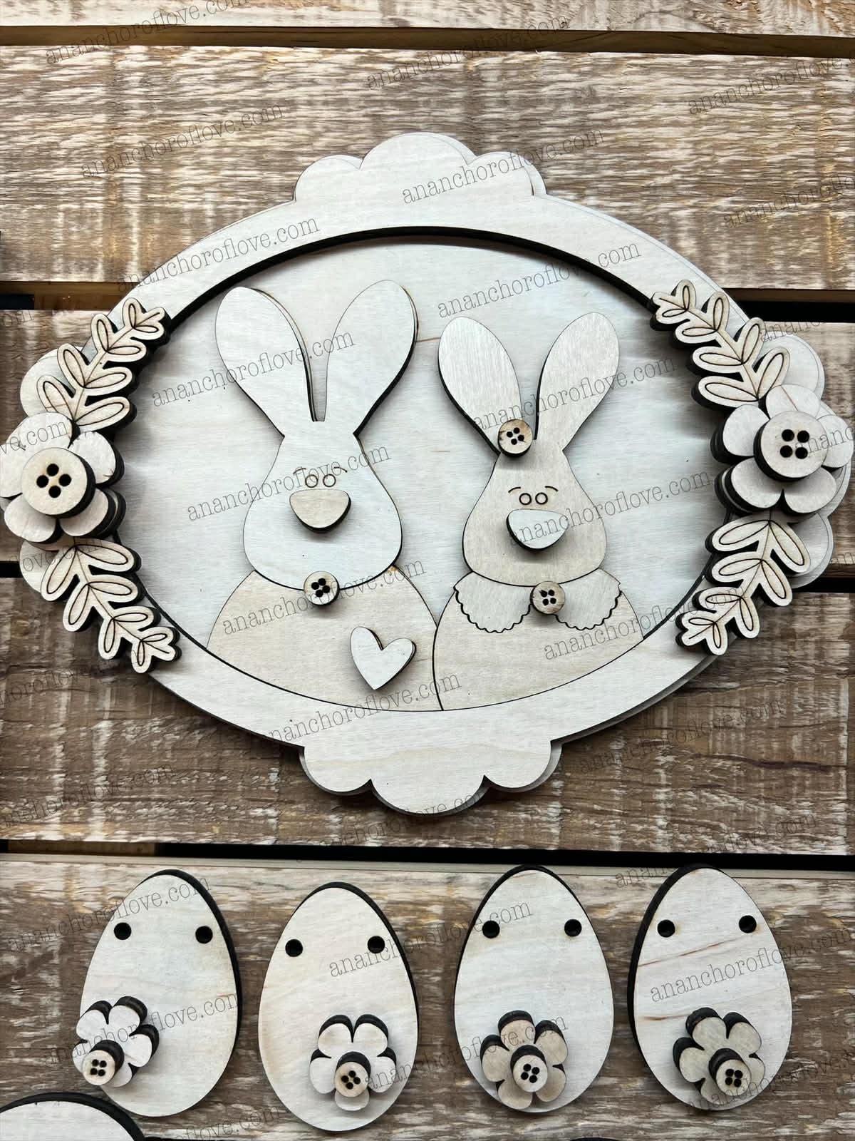 DIY Unpainted-Prim Easter Bunny Tiered Tray Set | Rustic  Easter Decor | Home Sign mantel decor