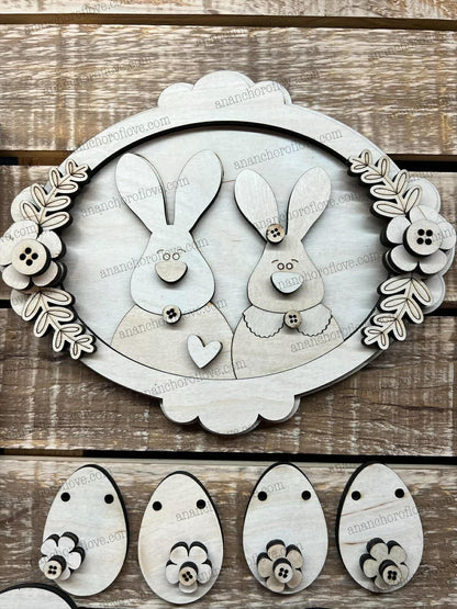DIY Unpainted-Prim Easter Bunny Tiered Tray Set | Rustic  Easter Decor | Home Sign mantel decor