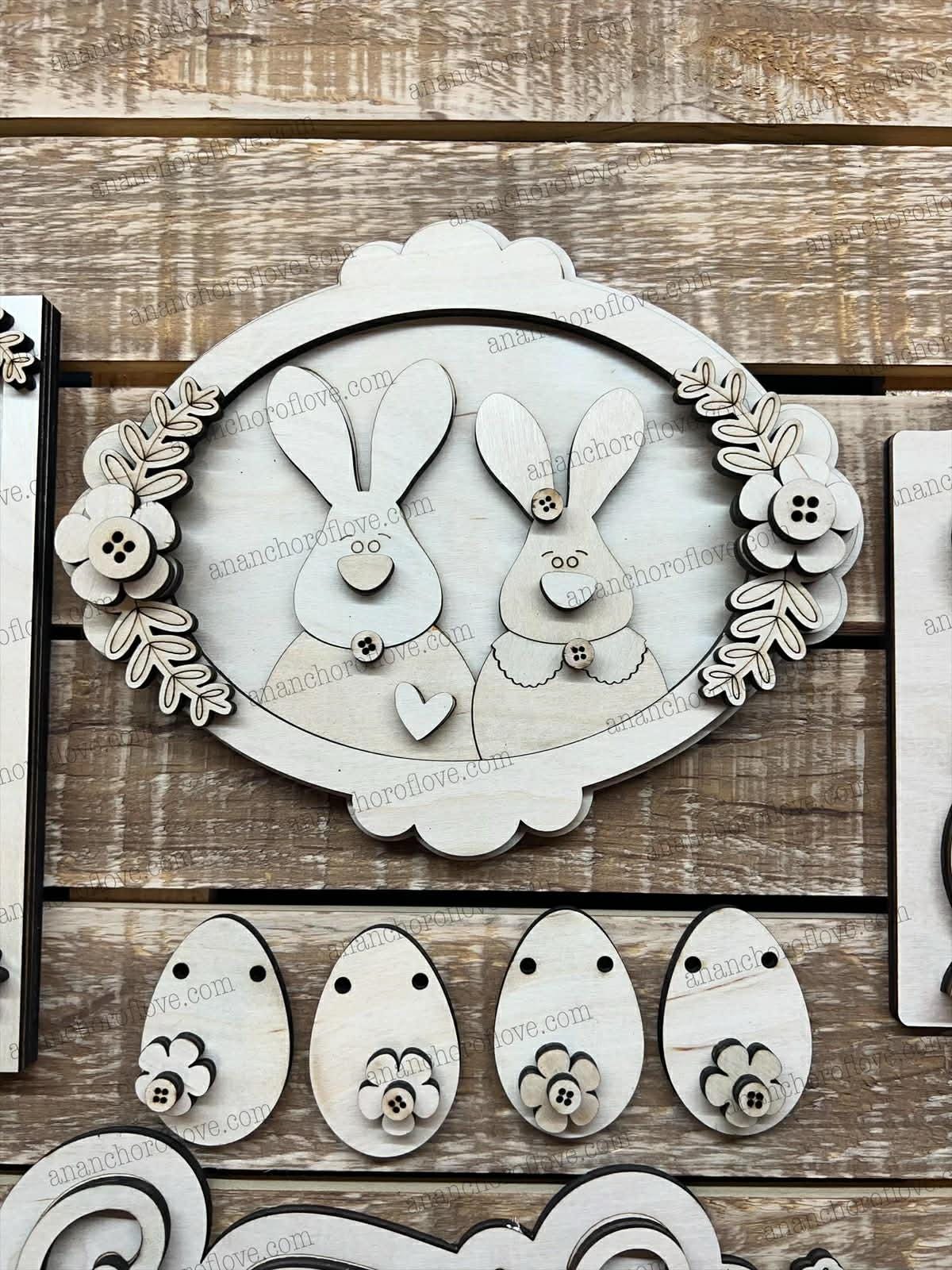 DIY Unpainted-Prim Easter Bunny Tiered Tray Set | Rustic  Easter Decor | Home Sign mantel decor