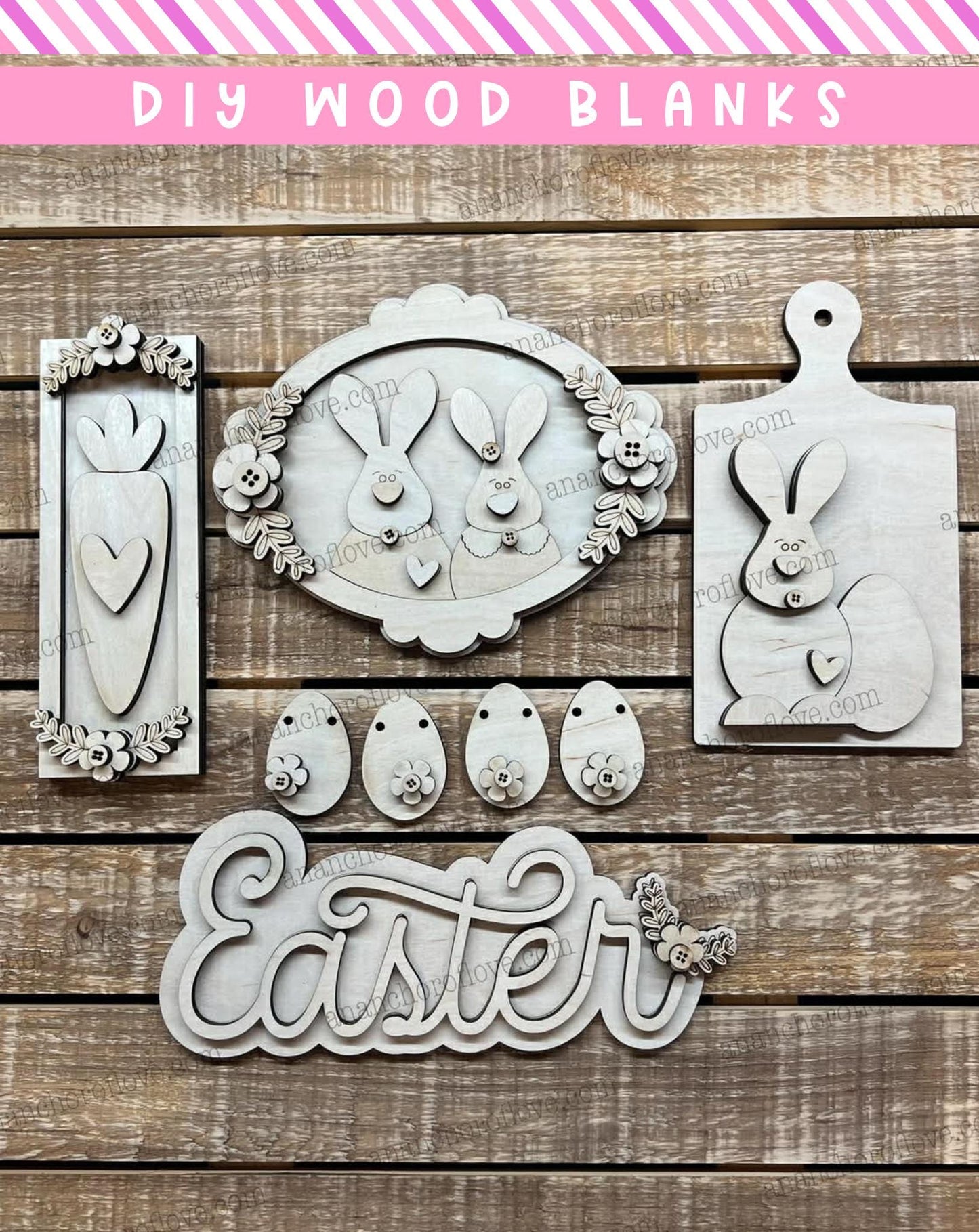 DIY Unpainted-Prim Easter Bunny Tiered Tray Set | Rustic  Easter Decor | Home Sign mantel decor