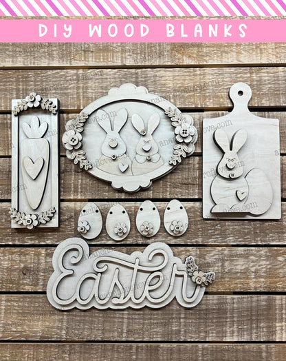 DIY Unpainted-Prim Easter Bunny Tiered Tray Set | Rustic  Easter Decor | Home Sign mantel decor