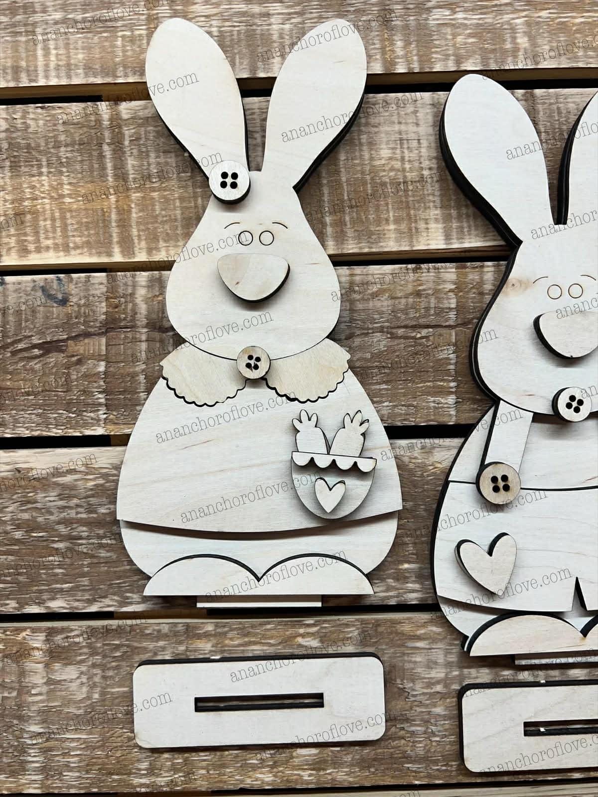 DIY Unpainted-Prim Easter Bunny Set | Rustic  Easter Decor | Home Sign mantel decor