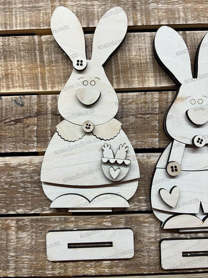 DIY Unpainted-Prim Easter Bunny Set | Rustic  Easter Decor | Home Sign mantel decor
