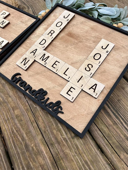 Family Crossword Puzzle Name Sign | Personalized Wooden Family Name Decor | Custom Wall Art, Mothers Day Gift Grandparents Gift