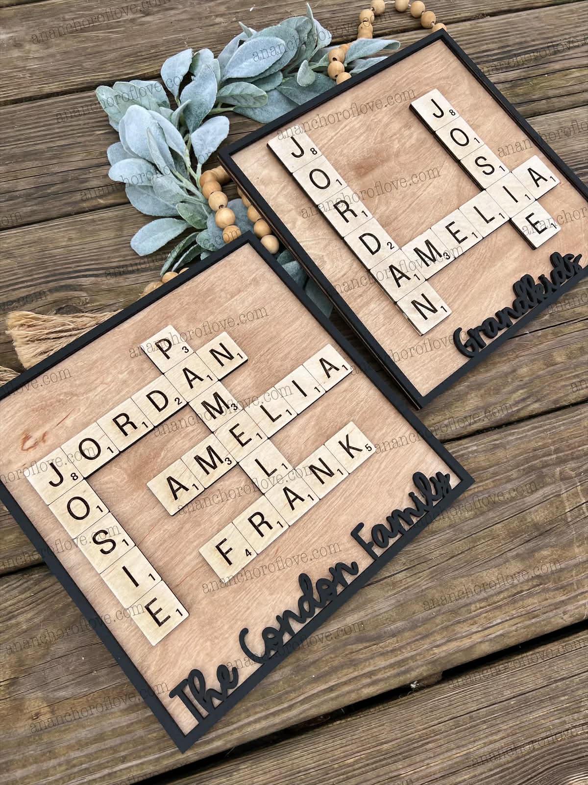 Family Crossword Puzzle Name Sign | Personalized Wooden Family Name Decor | Custom Wall Art, Mothers Day Gift Grandparents Gift