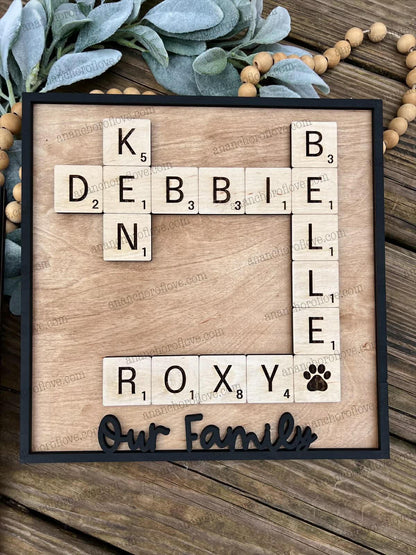 Family Crossword Puzzle Name Sign | Personalized Wooden Family Name Decor | Custom Wall Art, Mothers Day Gift Grandparents Gift
