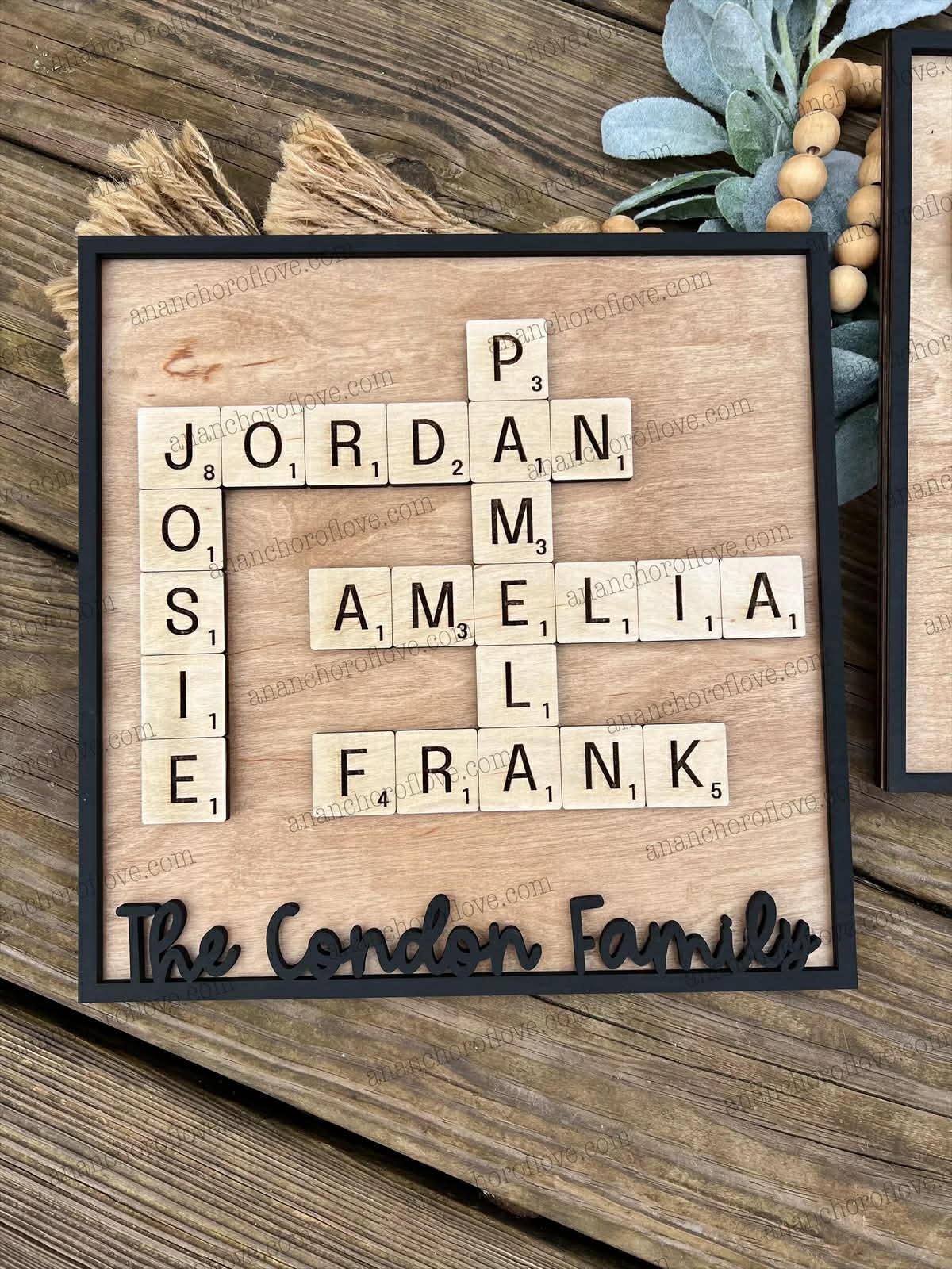 Family Crossword Puzzle Name Sign | Personalized Wooden Family Name Decor | Custom Wall Art, Mothers Day Gift Grandparents Gift