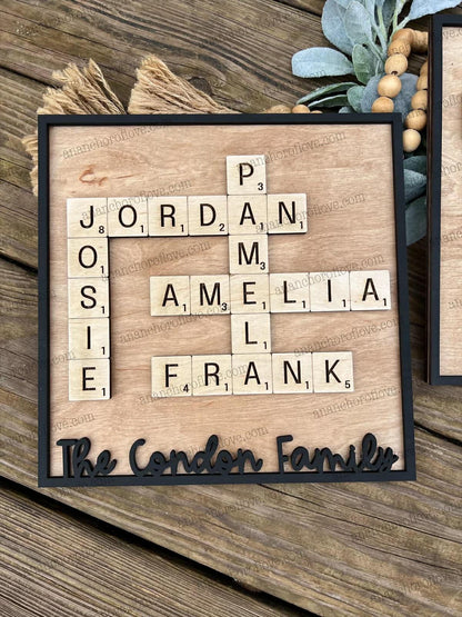 Family Crossword Puzzle Name Sign | Personalized Wooden Family Name Decor | Custom Wall Art, Mothers Day Gift Grandparents Gift