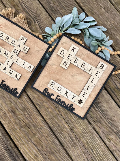 Family Crossword Puzzle Name Sign | Personalized Wooden Family Name Decor | Custom Wall Art, Mothers Day Gift Grandparents Gift