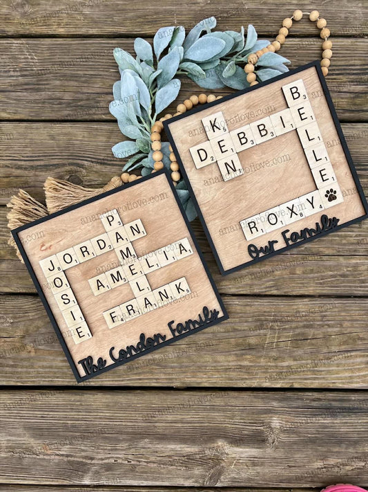 Family Crossword Puzzle Name Sign | Personalized Wooden Family Name Decor | Custom Wall Art, Mothers Day Gift Grandparents Gift
