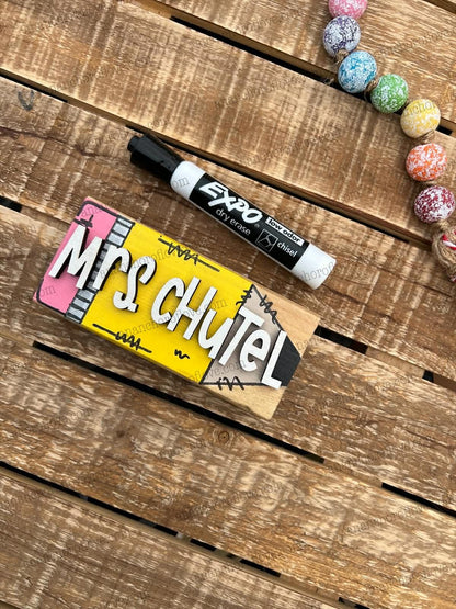 Personalized Hand Painted Dry Erase Chalkboard Eraser with Marker -Teacher Gift, Wooden Eraser- back to school, Teacher Appreciation gift