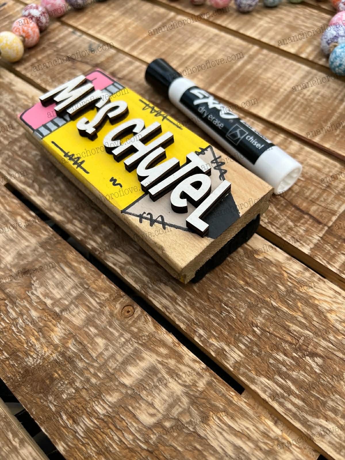 Personalized Hand Painted Dry Erase Chalkboard Eraser with Marker -Teacher Gift, Wooden Eraser- back to school, Teacher Appreciation gift