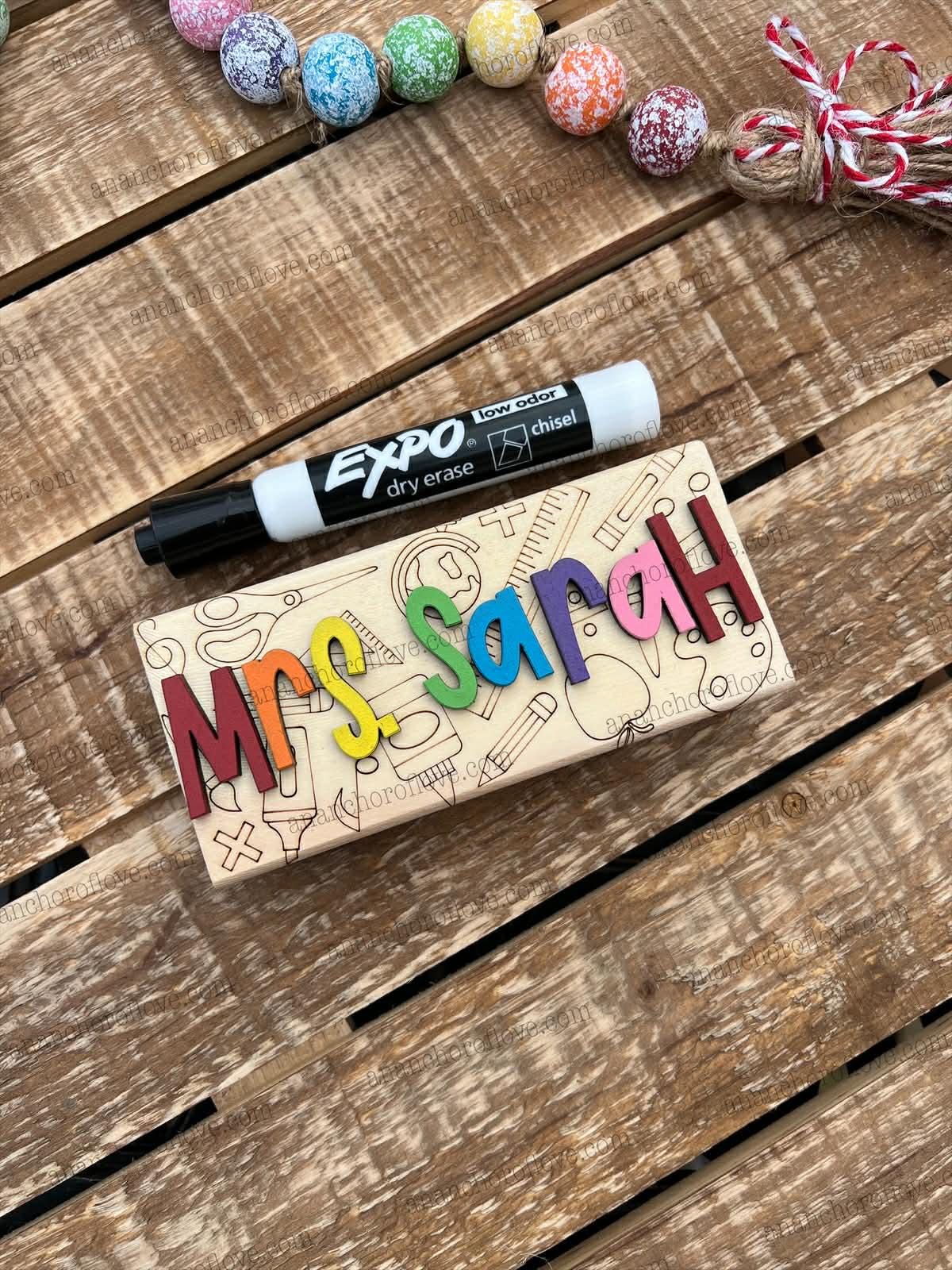 Personalized Dry Erase Chalkboard Eraser with Marker -Teacher Gift, Wooden Eraser- back to school, Teacher Appreciation gift