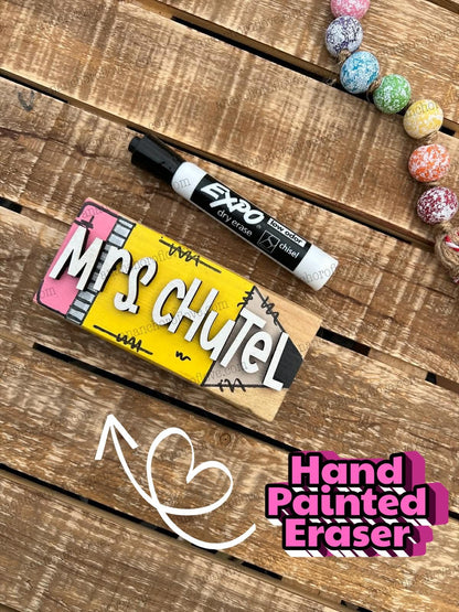 Personalized Hand Painted Dry Erase Chalkboard Eraser with Marker -Teacher Gift, Wooden Eraser- back to school, Teacher Appreciation gift