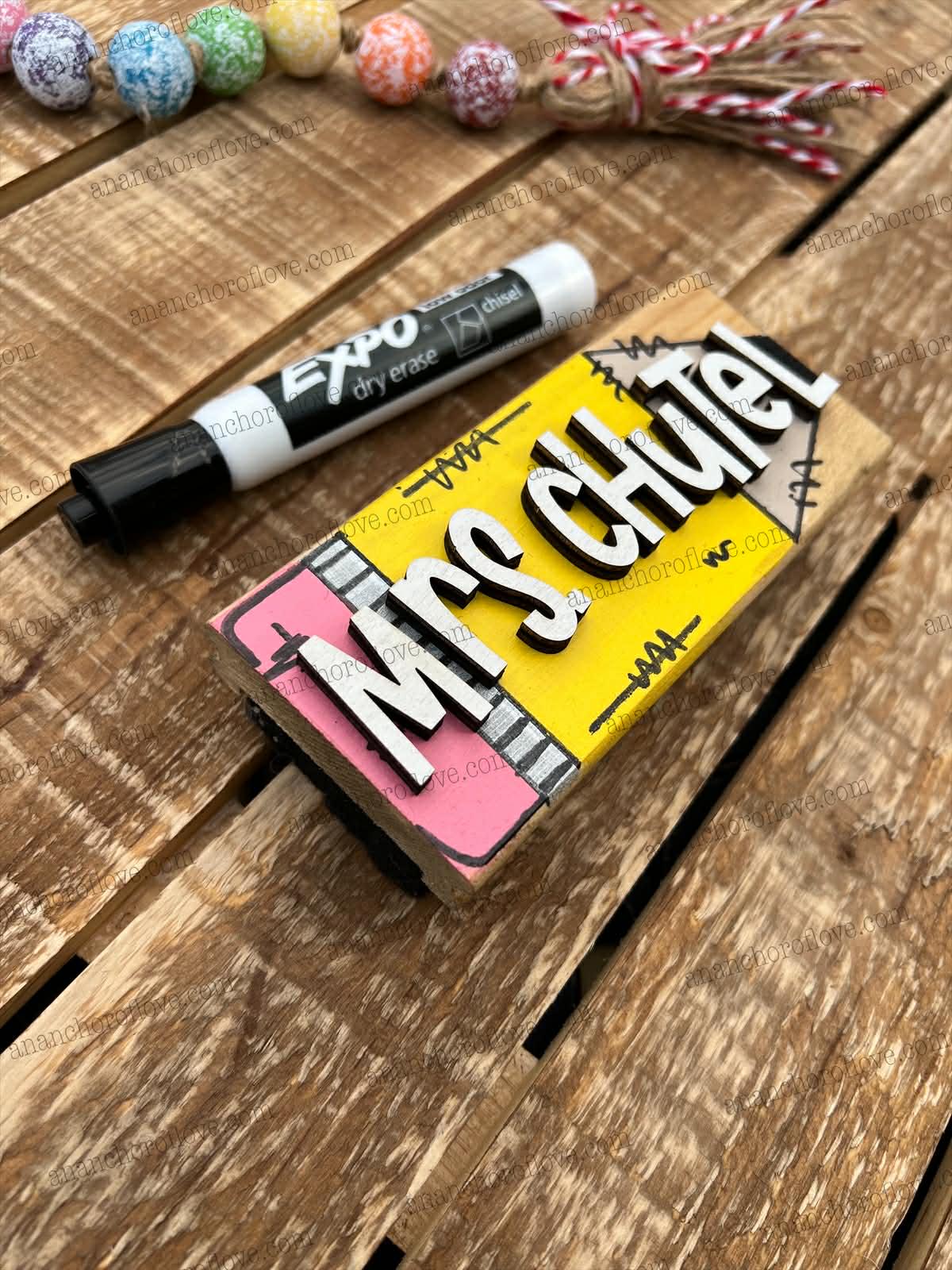 Personalized Hand Painted Dry Erase Chalkboard Eraser with Marker -Teacher Gift, Wooden Eraser- back to school, Teacher Appreciation gift
