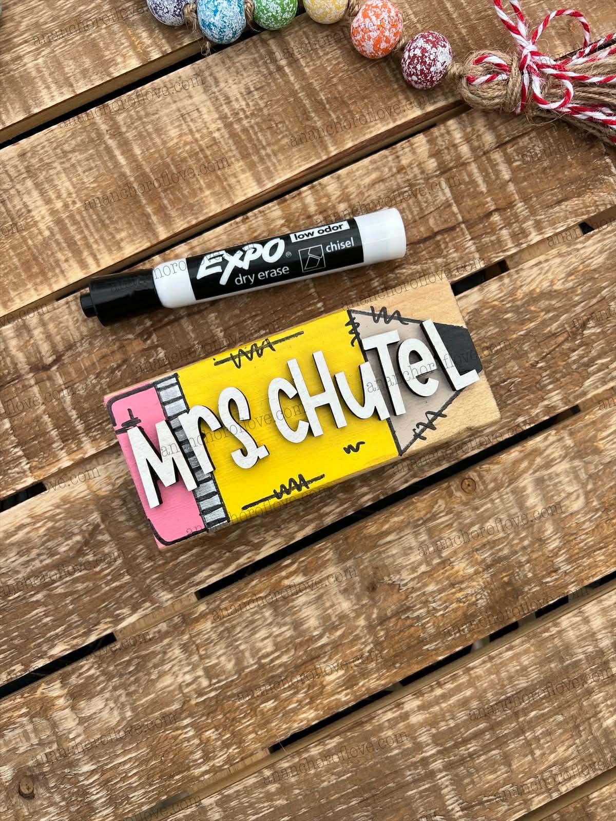 Personalized Hand Painted Dry Erase Chalkboard Eraser with Marker -Teacher Gift, Wooden Eraser- back to school, Teacher Appreciation gift