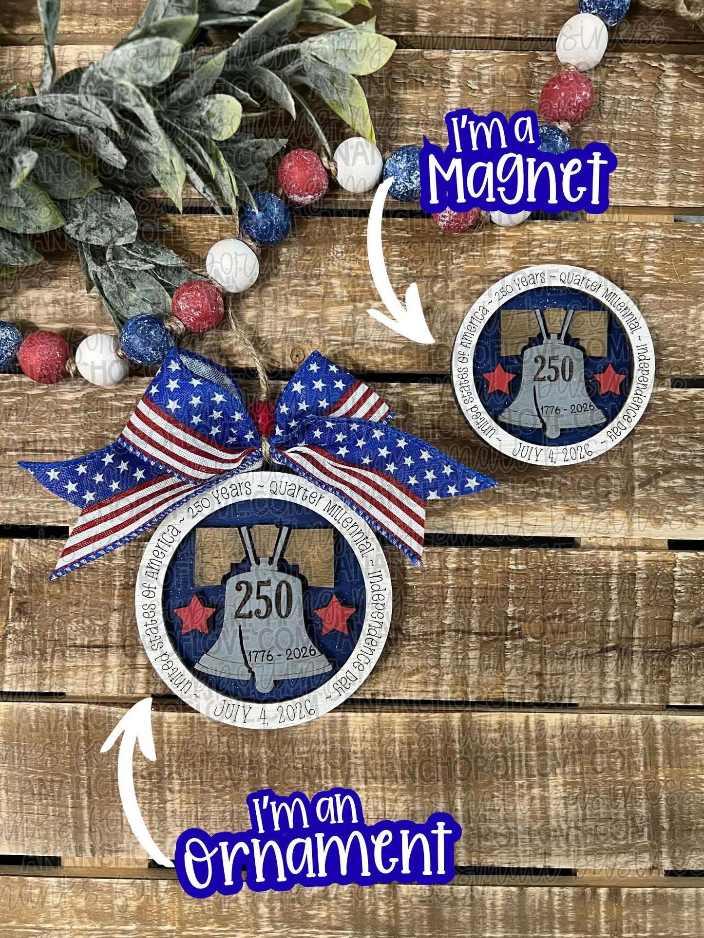 USA 250th Anniversary Wooden Liberty Bell ornament or magnet 2026 commemorative keepsake