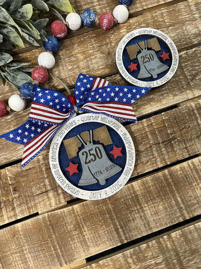 USA 250th Anniversary Wooden Liberty Bell ornament or magnet 2026 commemorative keepsake