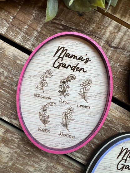 Mothers Day Birth Flower Magnet- Personalized Gift for Mom, Mom Fridge Magnet made of birch, Grandma Gift, Up to 12 Kids Names