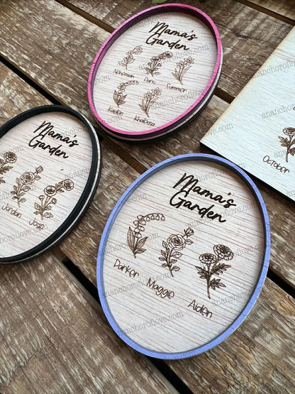 Mothers Day Birth Flower Magnet- Personalized Gift for Mom, Mom Fridge Magnet made of birch, Grandma Gift, Up to 12 Kids Names
