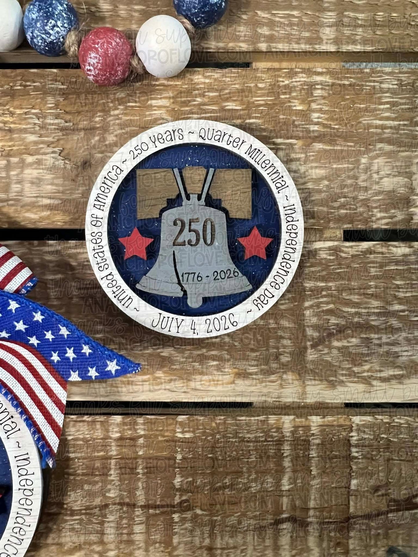 USA 250th Anniversary Wooden Liberty Bell ornament or magnet 2026 commemorative keepsake