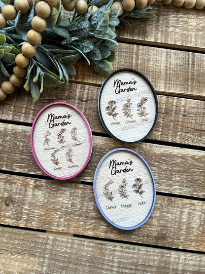 Mothers Day Birth Flower Magnet- Personalized Gift for Mom, Mom Fridge Magnet made of birch, Grandma Gift, Up to 12 Kids Names