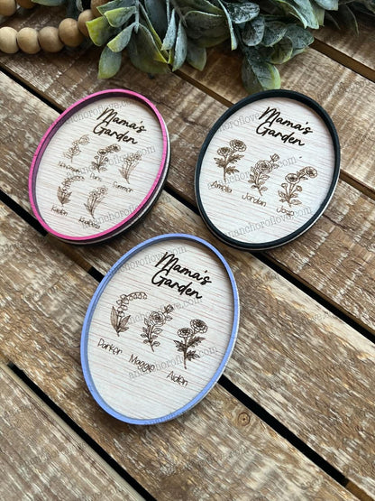 Mothers Day Birth Flower Magnet- Personalized Gift for Mom, Mom Fridge Magnet made of birch, Grandma Gift, Up to 12 Kids Names