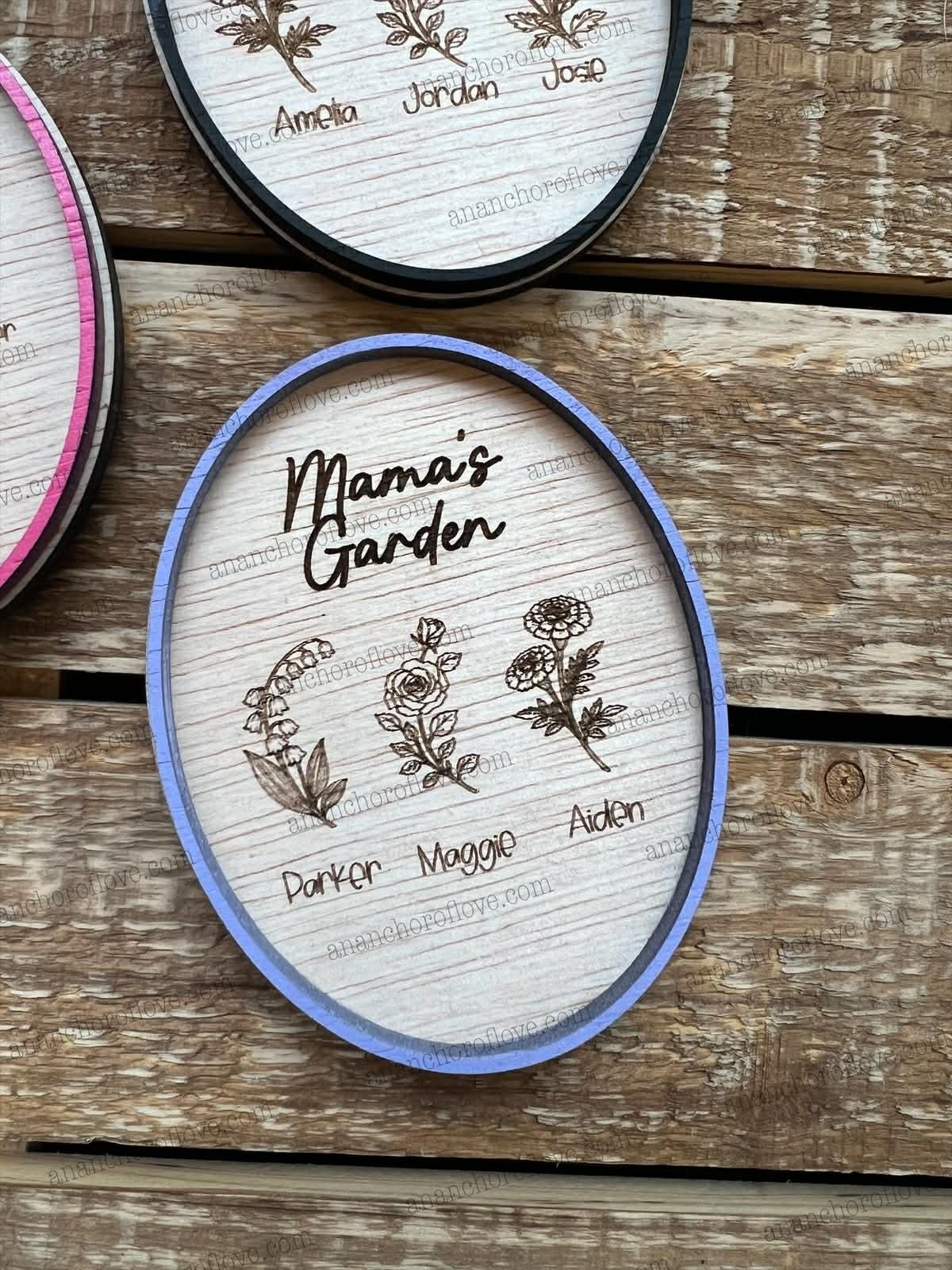 Mothers Day Birth Flower Magnet- Personalized Gift for Mom, Mom Fridge Magnet made of birch, Grandma Gift, Up to 12 Kids Names