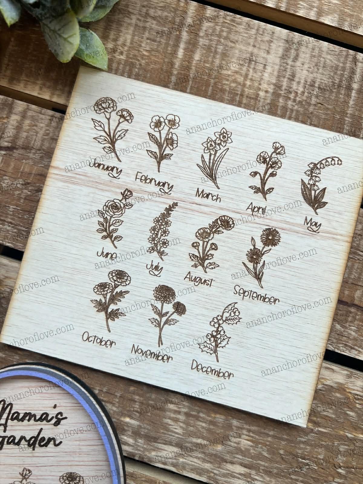 Mothers Day Birth Flower Magnet- Personalized Gift for Mom, Mom Fridge Magnet made of birch, Grandma Gift, Up to 12 Kids Names