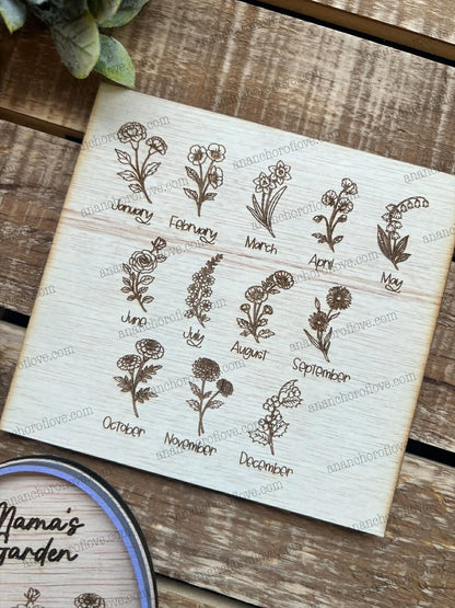 Mothers Day Birth Flower Magnet- Personalized Gift for Mom, Mom Fridge Magnet made of birch, Grandma Gift, Up to 12 Kids Names