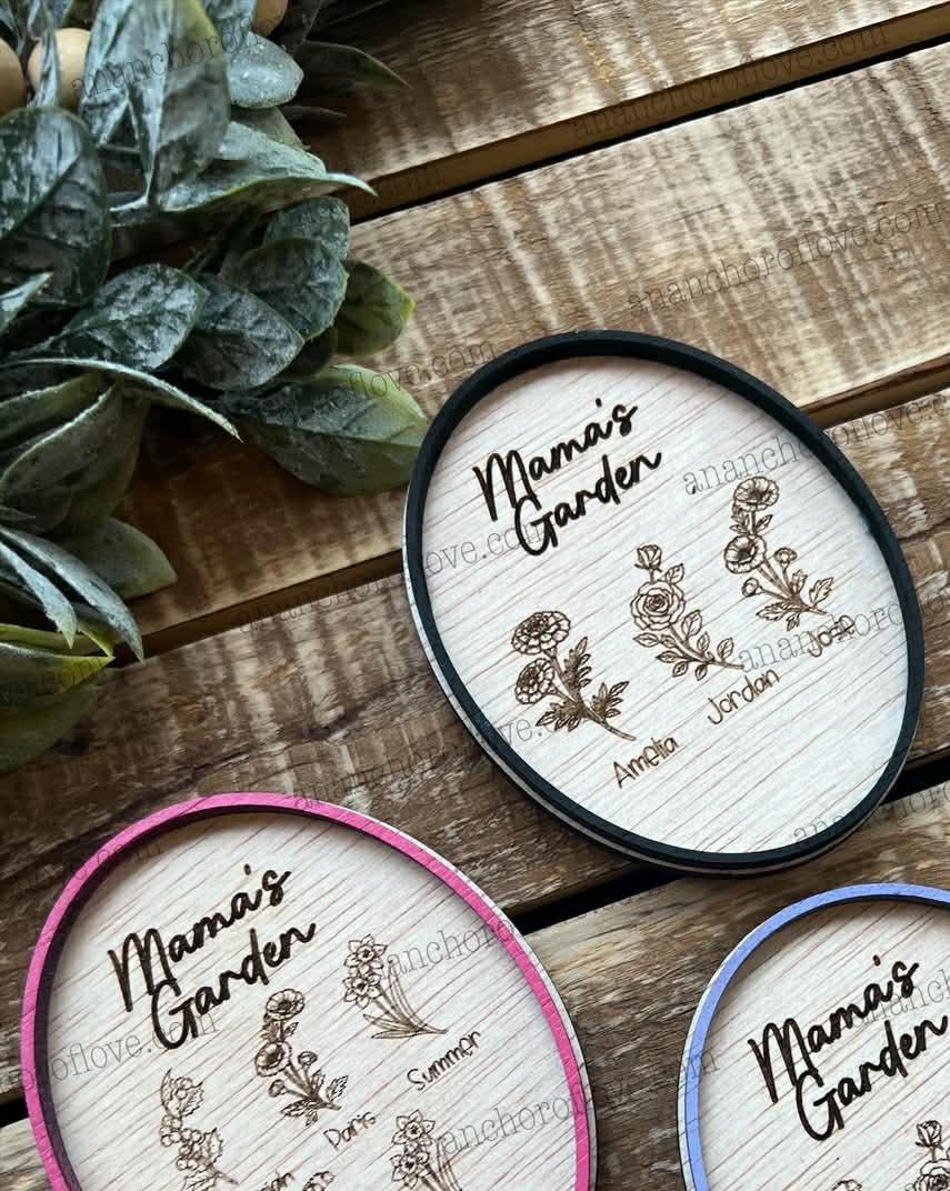 Mothers Day Birth Flower Magnet- Personalized Gift for Mom, Mom Fridge Magnet made of birch, Grandma Gift, Up to 12 Kids Names