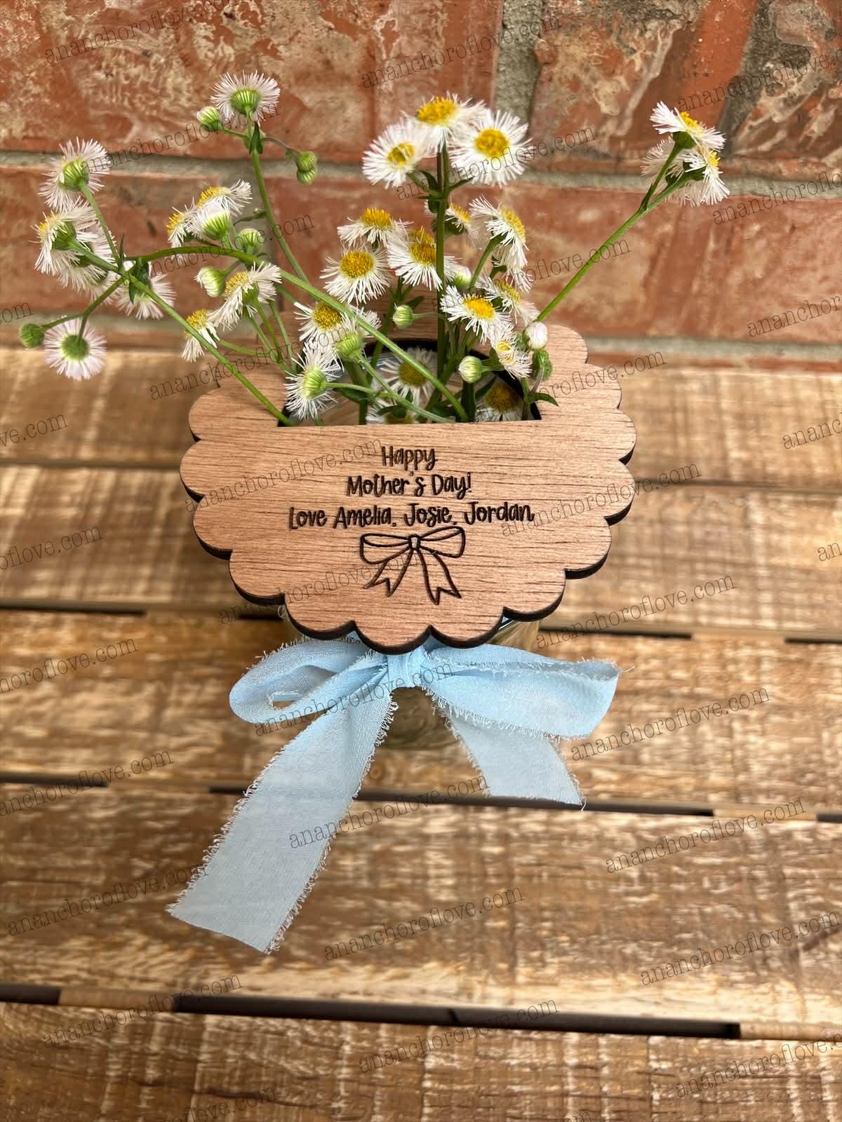 Flowers for Mom - Mothers Day wooden wide mouth Jar lid -Jar Not Included | Choose Ribbon Color | Fast Shipping